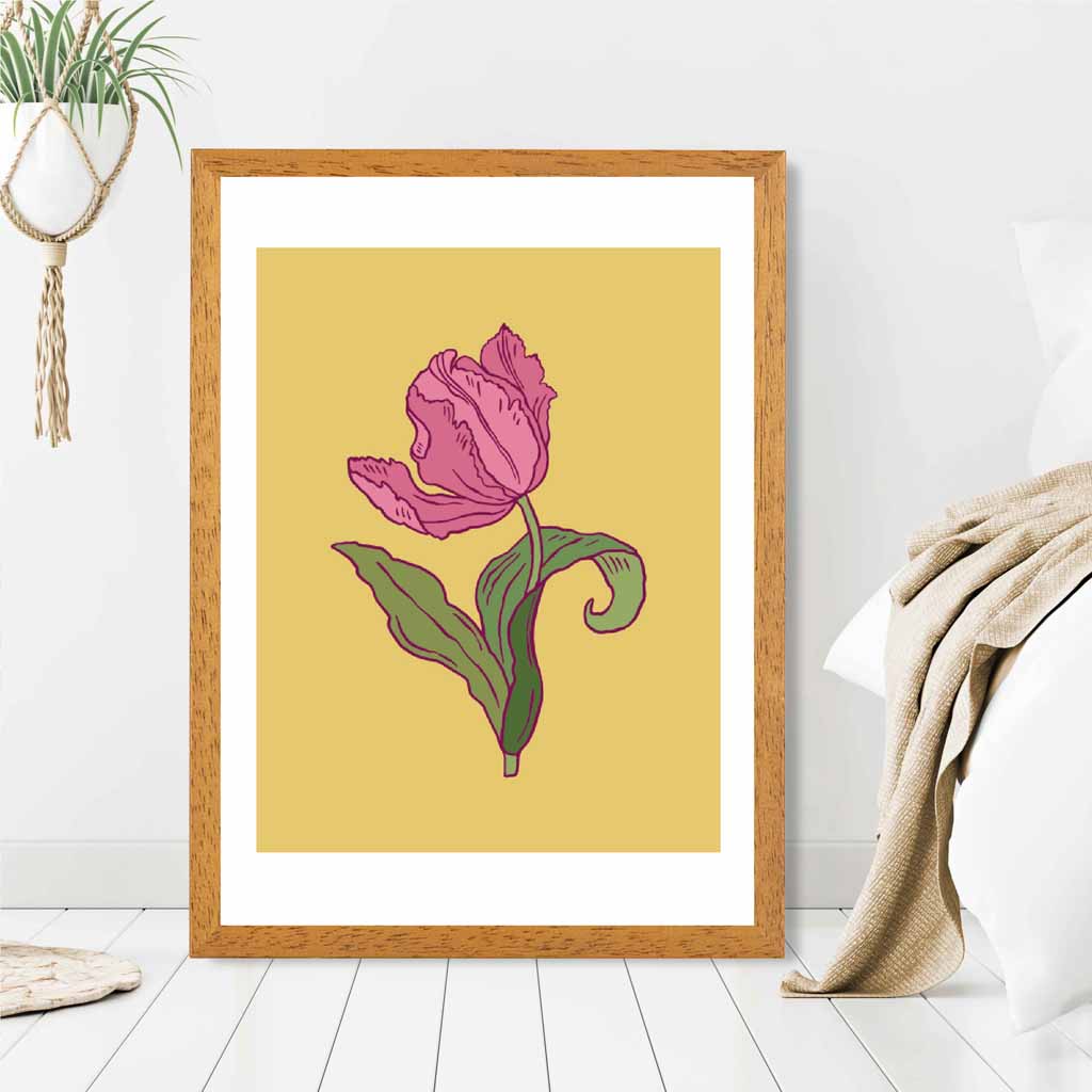 Vintage Floral Yellow, Pink Tulips Art Print | Wall Art Plaza UK