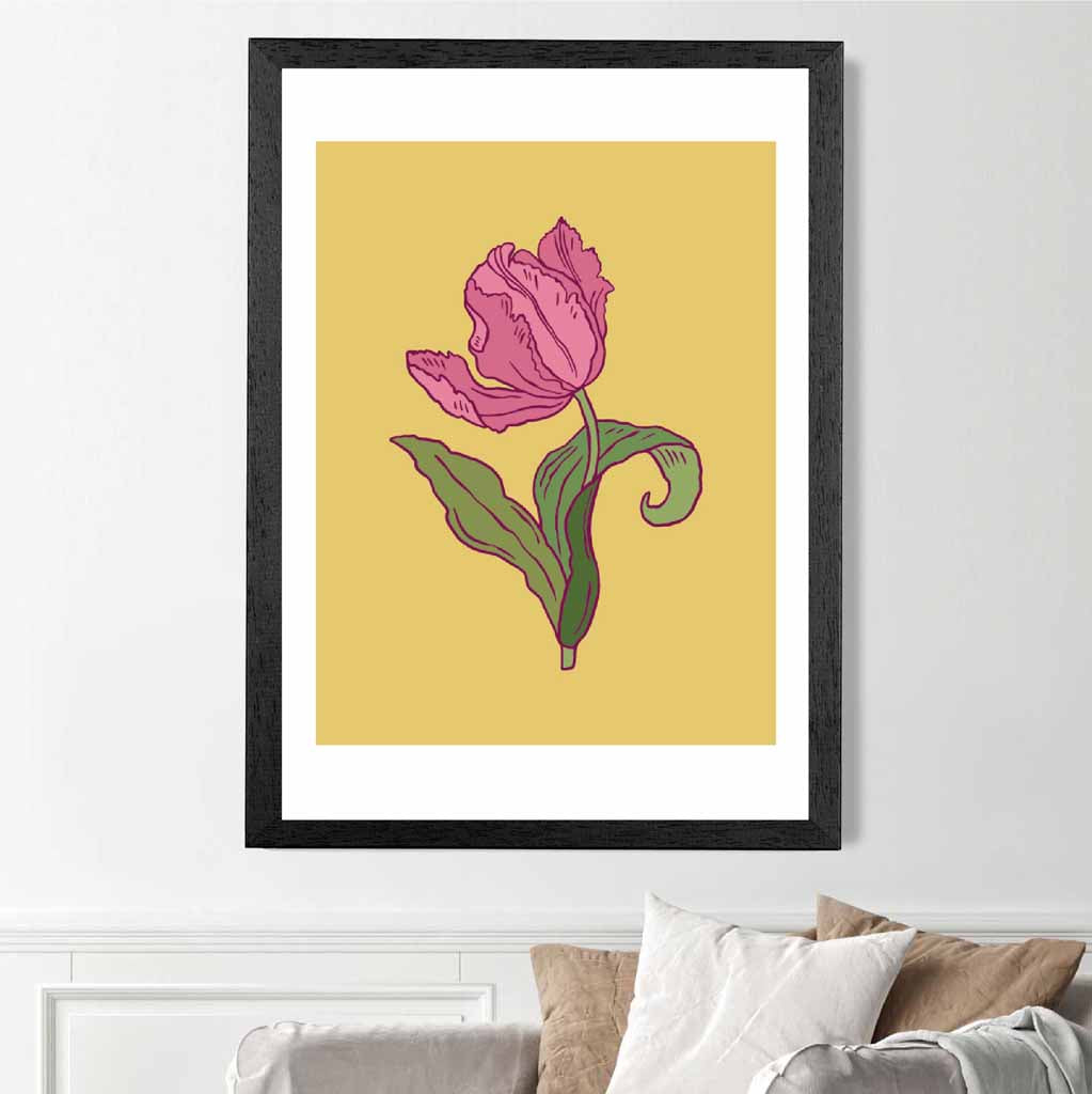 Vintage Floral Yellow, Pink Tulips Art Print | Wall Art Plaza UK