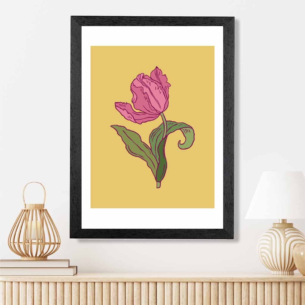 Vintage Floral Yellow, Pink Tulips Art Print | Wall Art Plaza UK