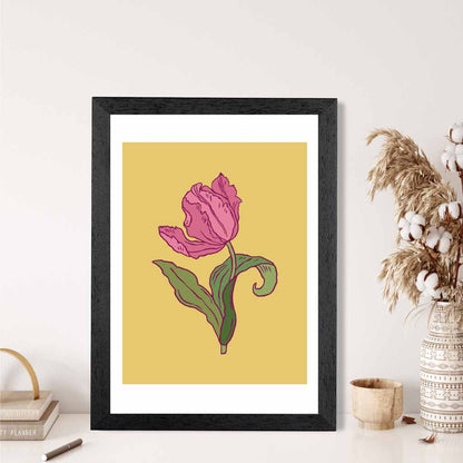 Vintage Floral Yellow, Pink Tulips Art Print | Wall Art Plaza UK