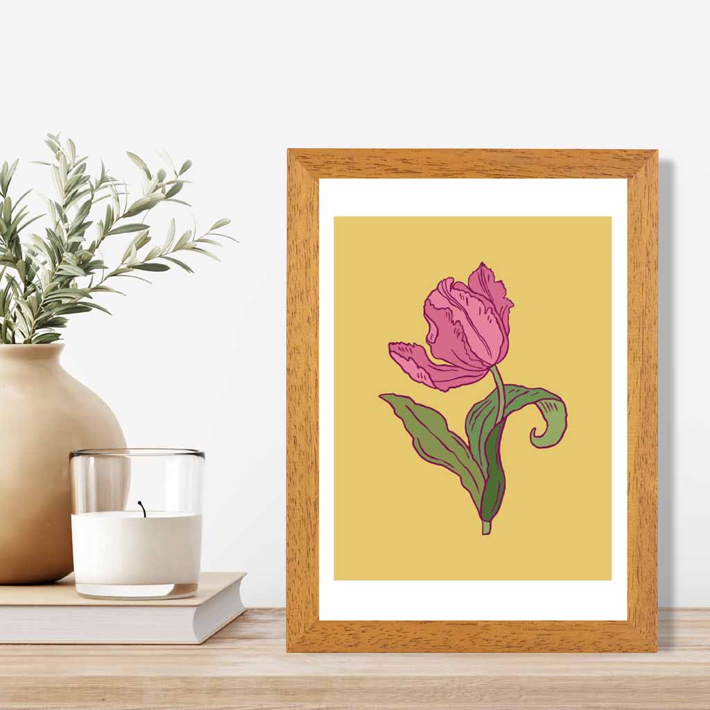 Vintage Floral Yellow, Pink Tulips Art Print | Wall Art Plaza UK