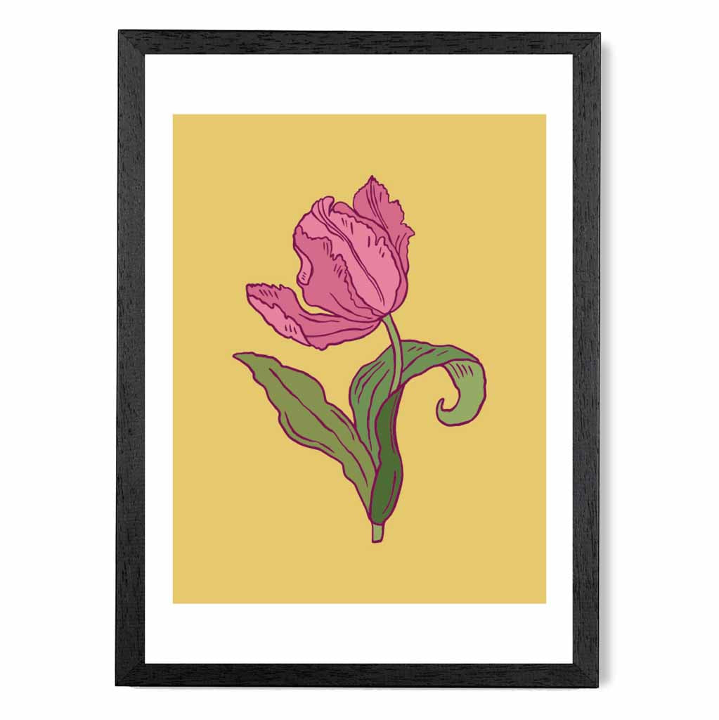 Vintage Floral Yellow, Pink Tulips Art Print | Wall Art Plaza UK