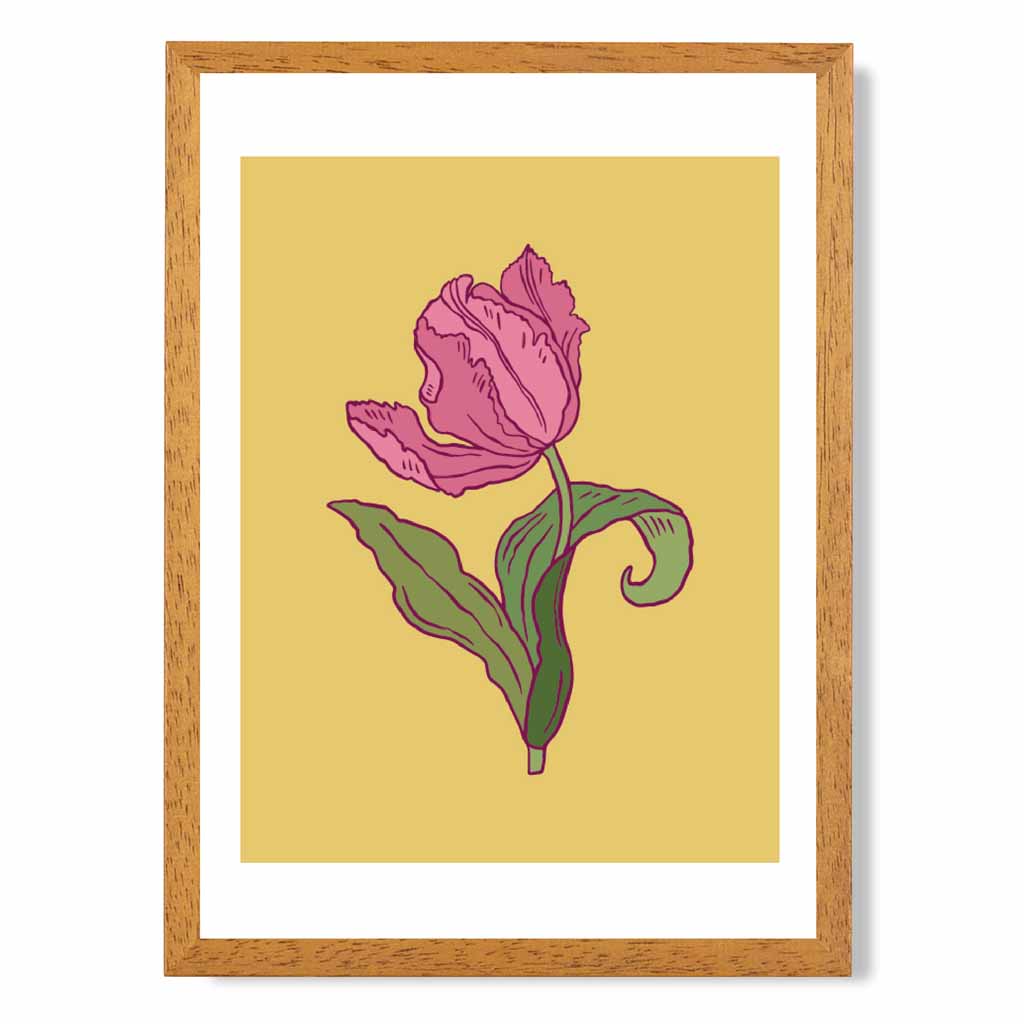 Vintage Floral Yellow, Pink Tulips Art Print | Wall Art Plaza UK