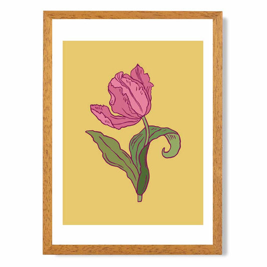 Vintage Floral Yellow, Pink Tulips Art Print | Wall Art Plaza UK