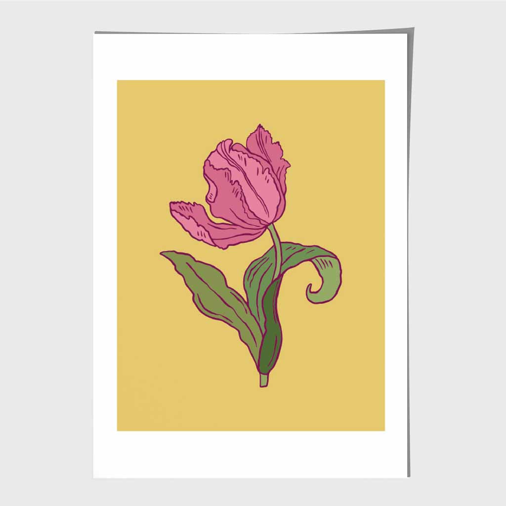 Vintage Floral Yellow, Pink Tulips Art Print | Wall Art Plaza UK