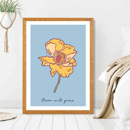 Boho Floral Blue, Yellow Poppy Bloom Quote Art Poster | Wall Art Plaza UK