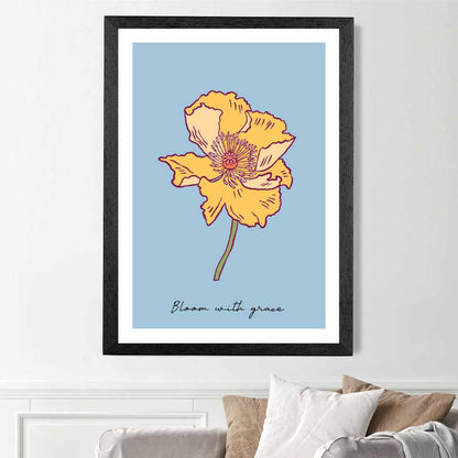Boho Floral Blue, Yellow Poppy Bloom Quote Art Poster | Wall Art Plaza UK