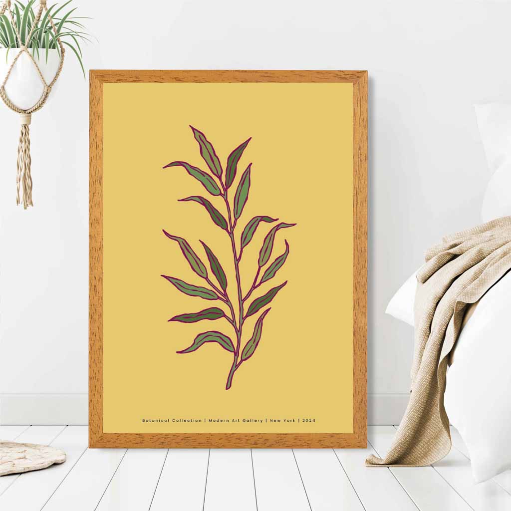 Minimal Yellow, Green Foliage Art Poster | Wall Art Plaza UK