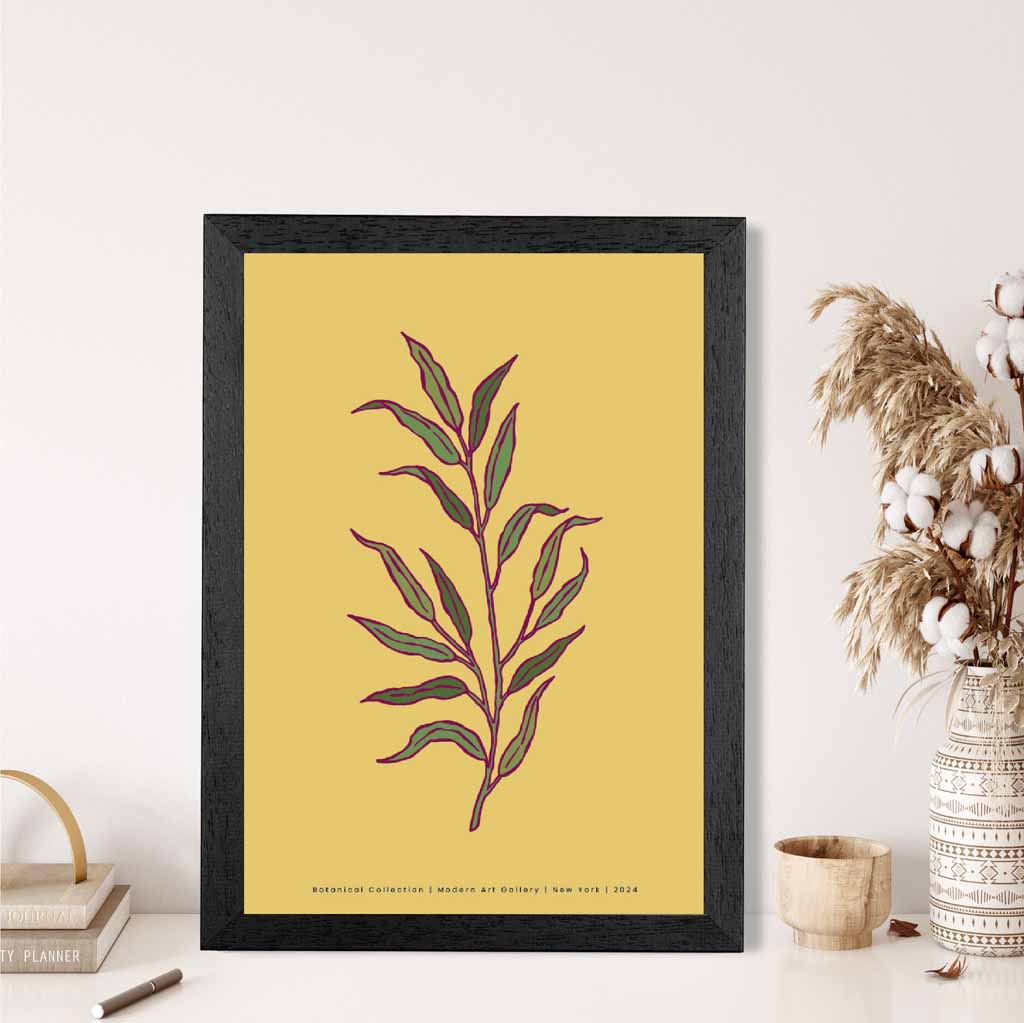 Minimal Yellow, Green Foliage Art Poster | Wall Art Plaza UK