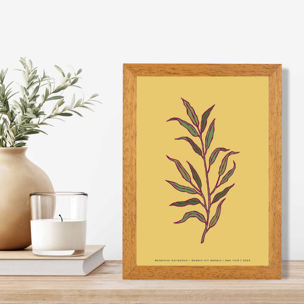 Minimal Yellow, Green Foliage Art Poster | Wall Art Plaza UK