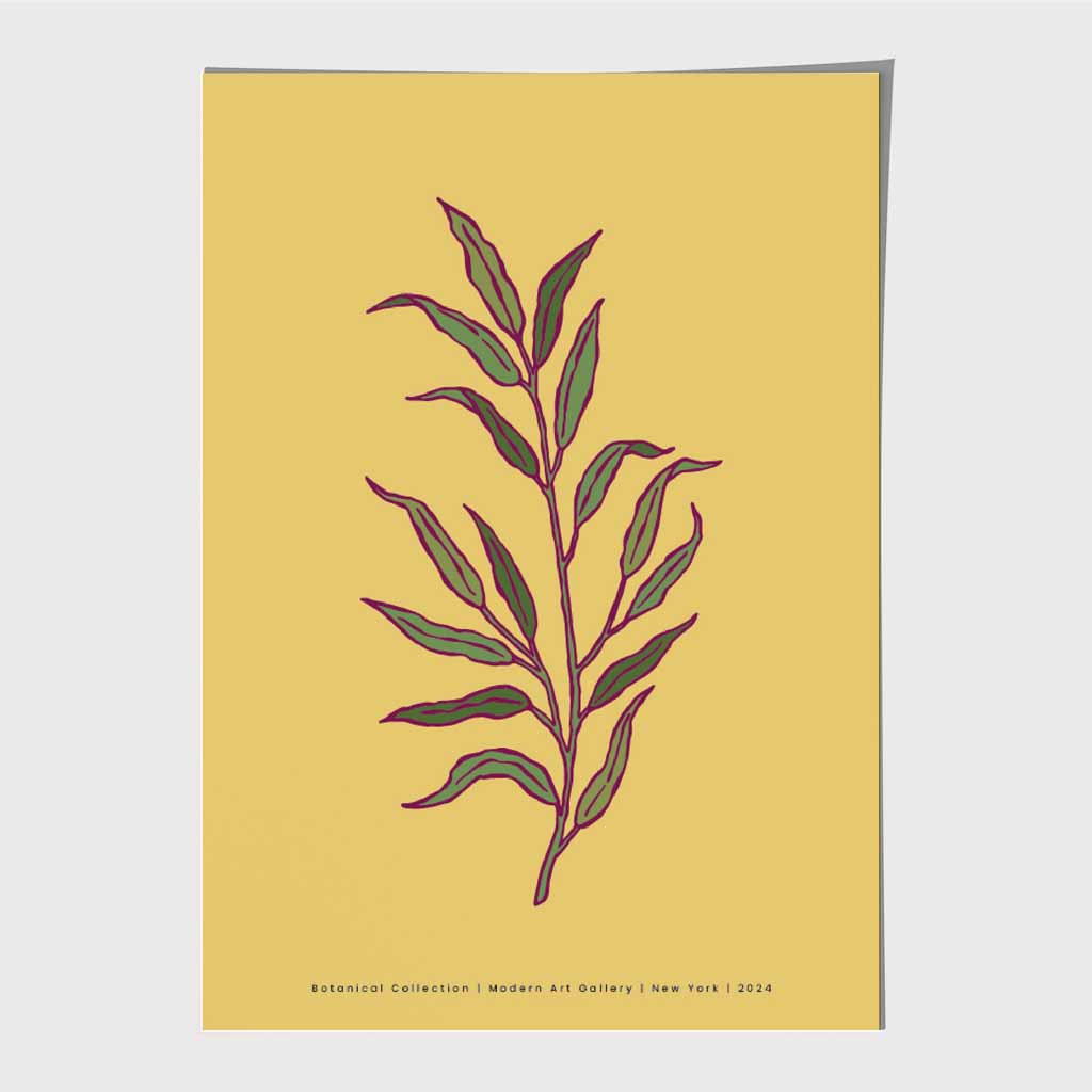 Minimal Yellow, Green Foliage Art Poster | Wall Art Plaza UK