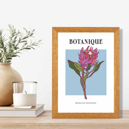 Modern Floral Blue, Pink Protea Flower Art Poster | Wall Art Plaza UK