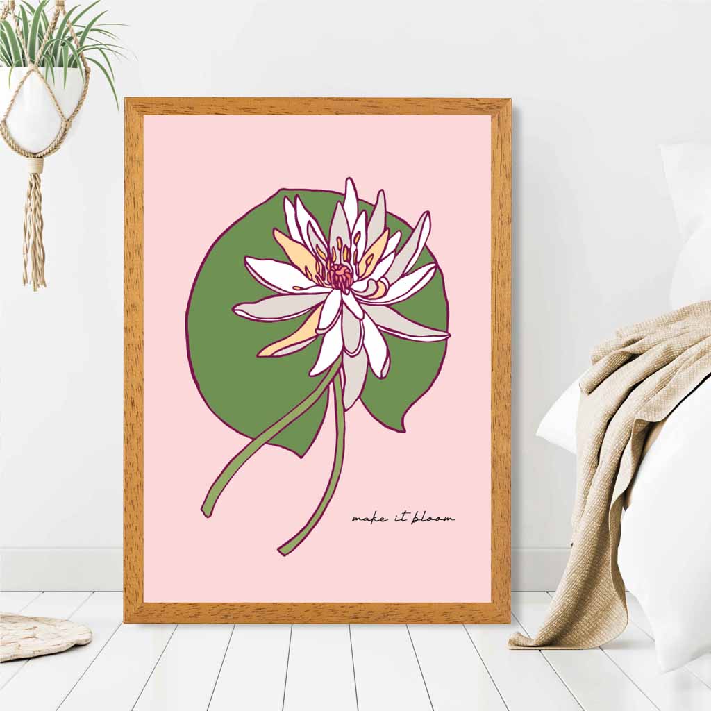 Boho Floral Pink, Green Water Lily Quote Art Print | Wall Art Plaza UK