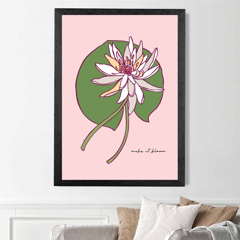 Boho Floral Pink, Green Water Lily Quote Art Print | Wall Art Plaza UK