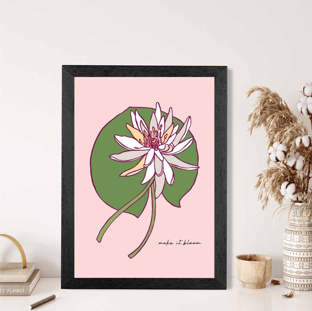 Boho Floral Pink, Green Water Lily Quote Art Print | Wall Art Plaza UK