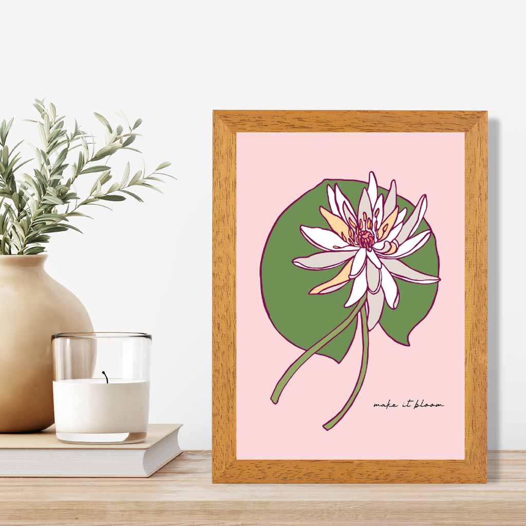 Boho Floral Pink, Green Water Lily Quote Art Print | Wall Art Plaza UK