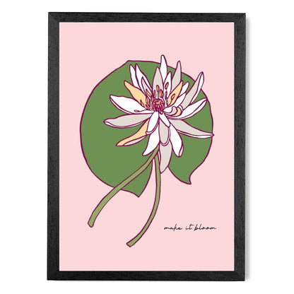 Boho Floral Pink, Green Water Lily Quote Art Print | Wall Art Plaza UK