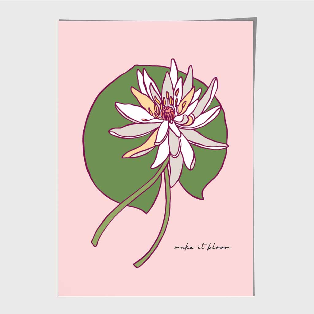 Boho Floral Pink, Green Water Lily Quote Art Print | Wall Art Plaza UK