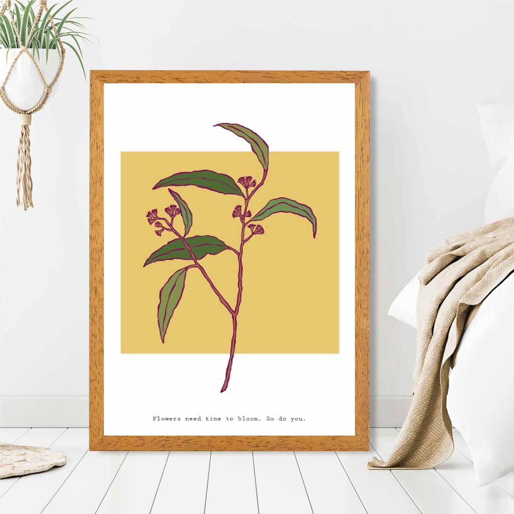 Boho Floral Yellow, Green Time to Bloom Art Print | Wall Art Plaza UK