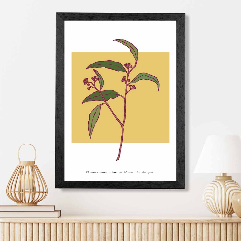 Boho Floral Yellow, Green Time to Bloom Art Print | Wall Art Plaza UK