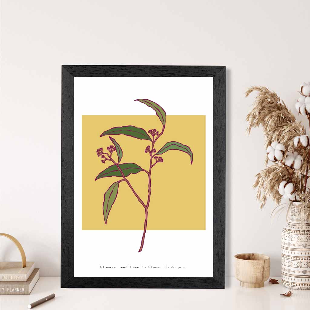 Boho Floral Yellow, Green Time to Bloom Art Print | Wall Art Plaza UK