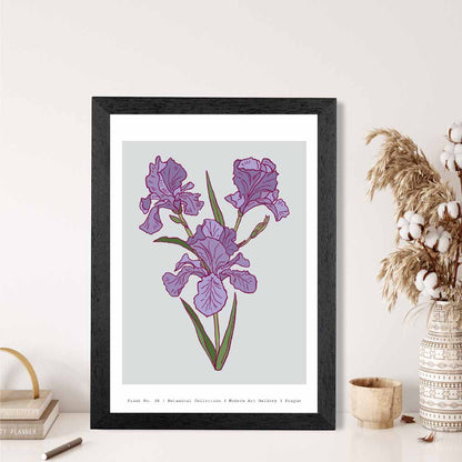 Modern Floral Grey, Purple Prague Iris Art Print | Wall Art Plaza UK