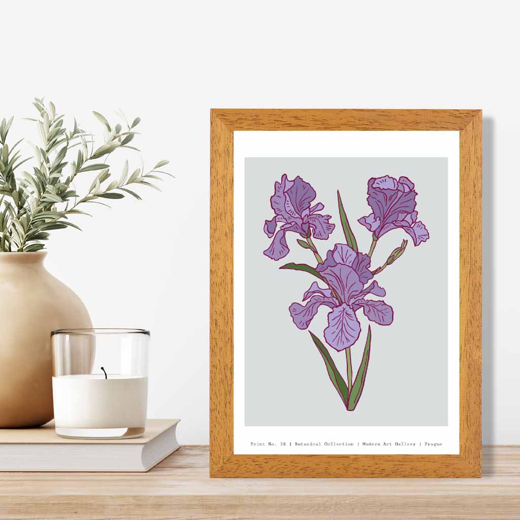 Modern Floral Grey, Purple Prague Iris Art Print | Wall Art Plaza UK