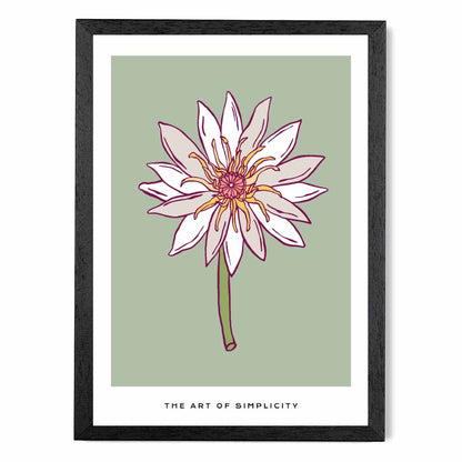 Simple Floral Green, Beige Dahlia Flower Art Print | Wall Art Plaza UK