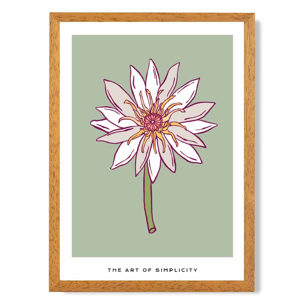 Simple Floral Green, Beige Dahlia Flower Art Print | Wall Art Plaza UK