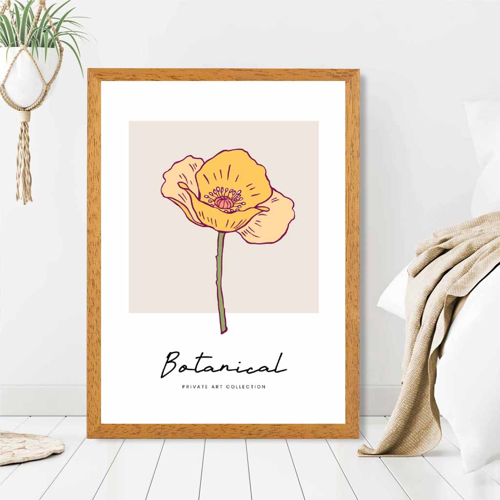 Simple Floral Beige, Yellow California Poppy Art Print | Wall Art Plaza UK