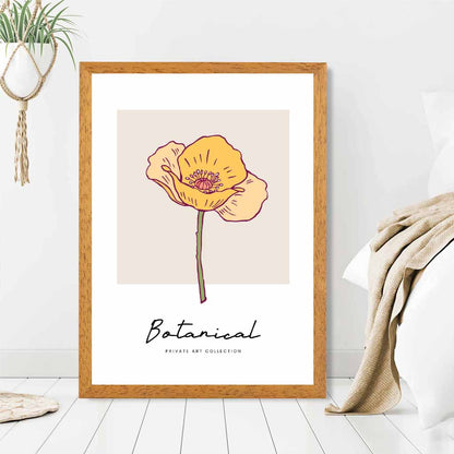 Simple Floral Beige, Yellow California Poppy Art Print | Wall Art Plaza UK