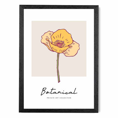 Simple Floral Beige, Yellow California Poppy Art Print | Wall Art Plaza UK