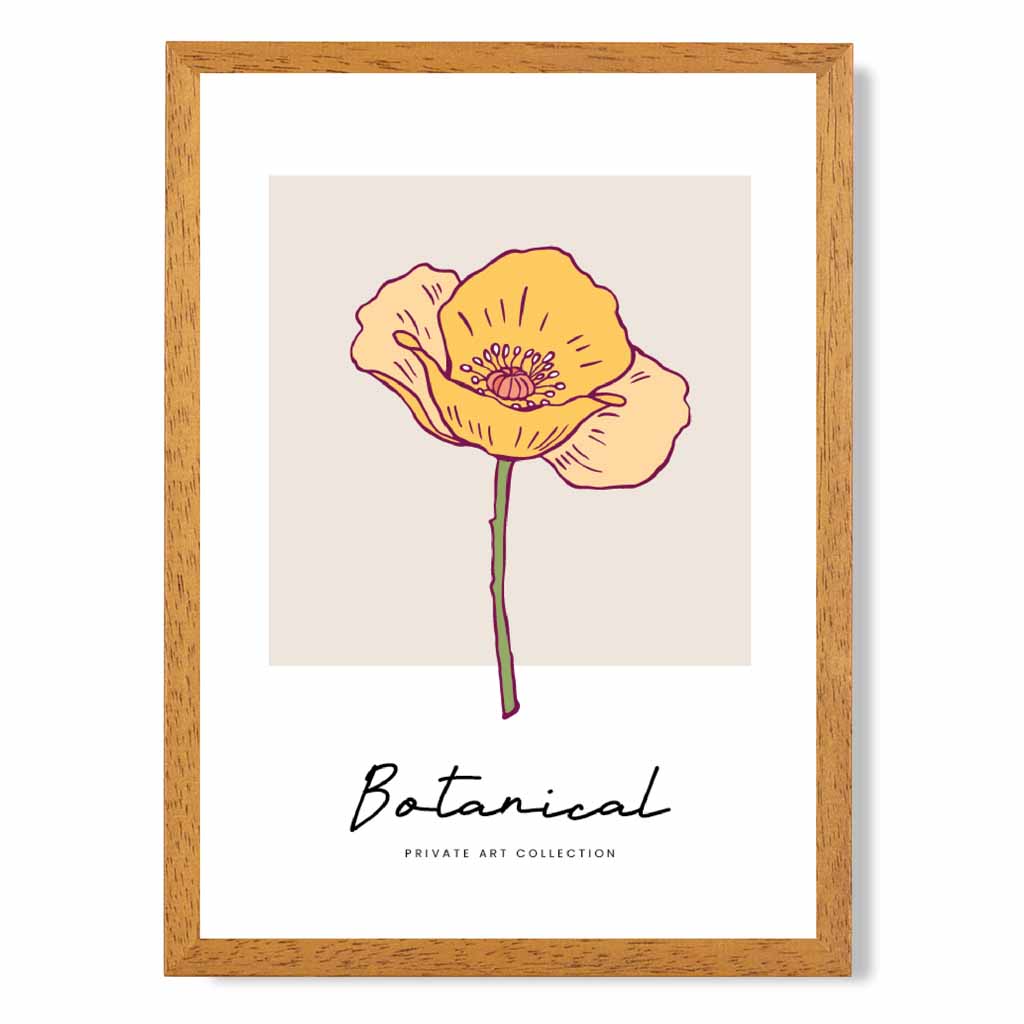 Simple Floral Beige, Yellow California Poppy Art Print | Wall Art Plaza UK