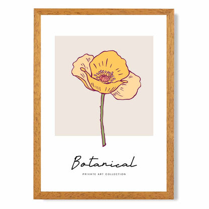 Simple Floral Beige, Yellow California Poppy Art Print | Wall Art Plaza UK