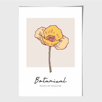 Simple Floral Beige, Yellow California Poppy Art Print | Wall Art Plaza UK