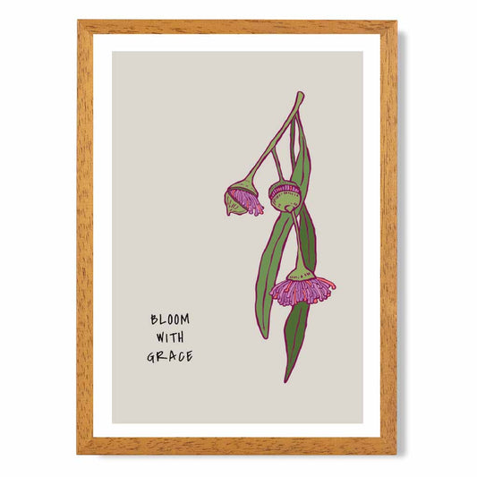 Simple Floral Beige, Purple Bloom with Grace Art Poster | Wall Art Plaza UK