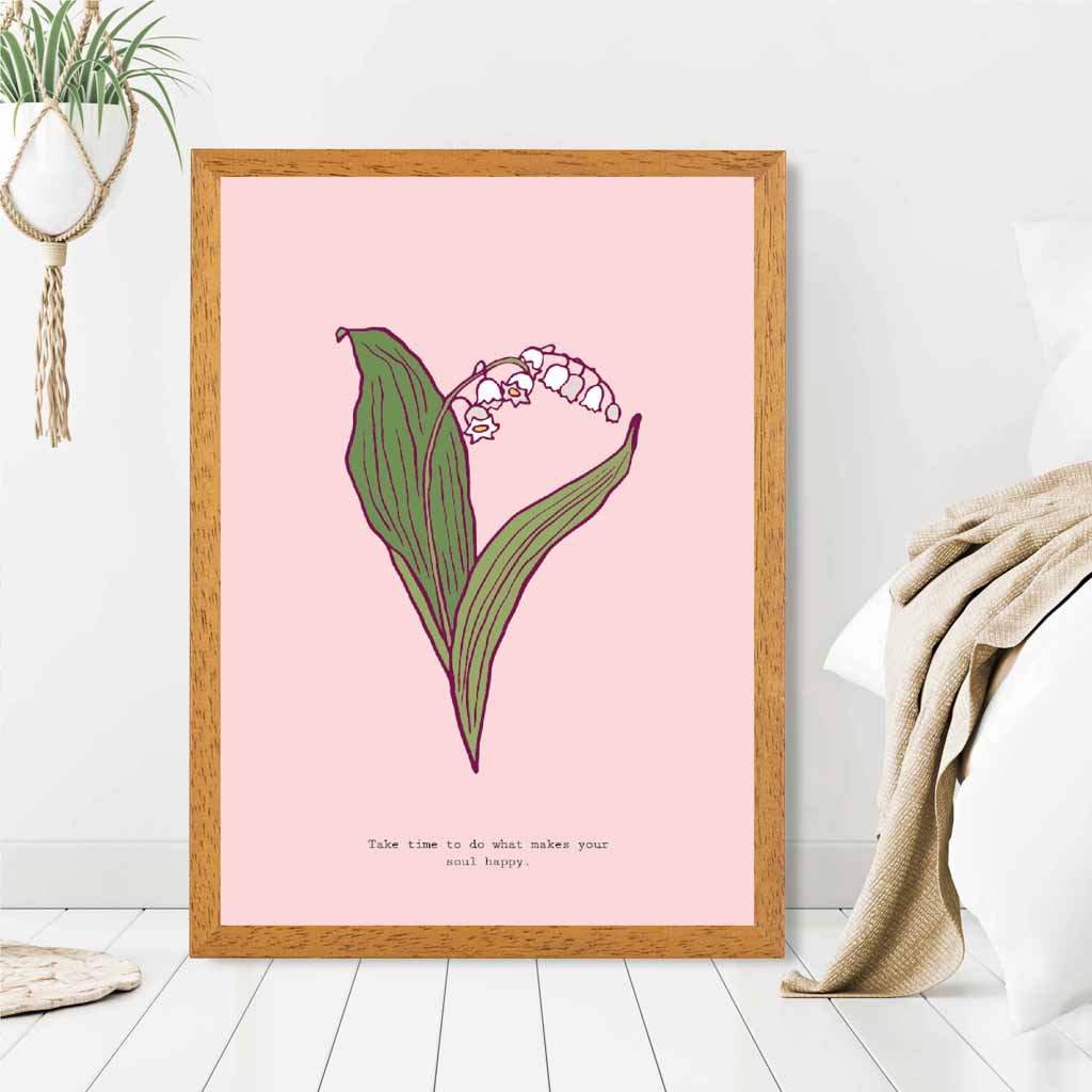 Simple Floral Pink, Green Lilly of the Valley Art Poster | Wall Art Plaza UK