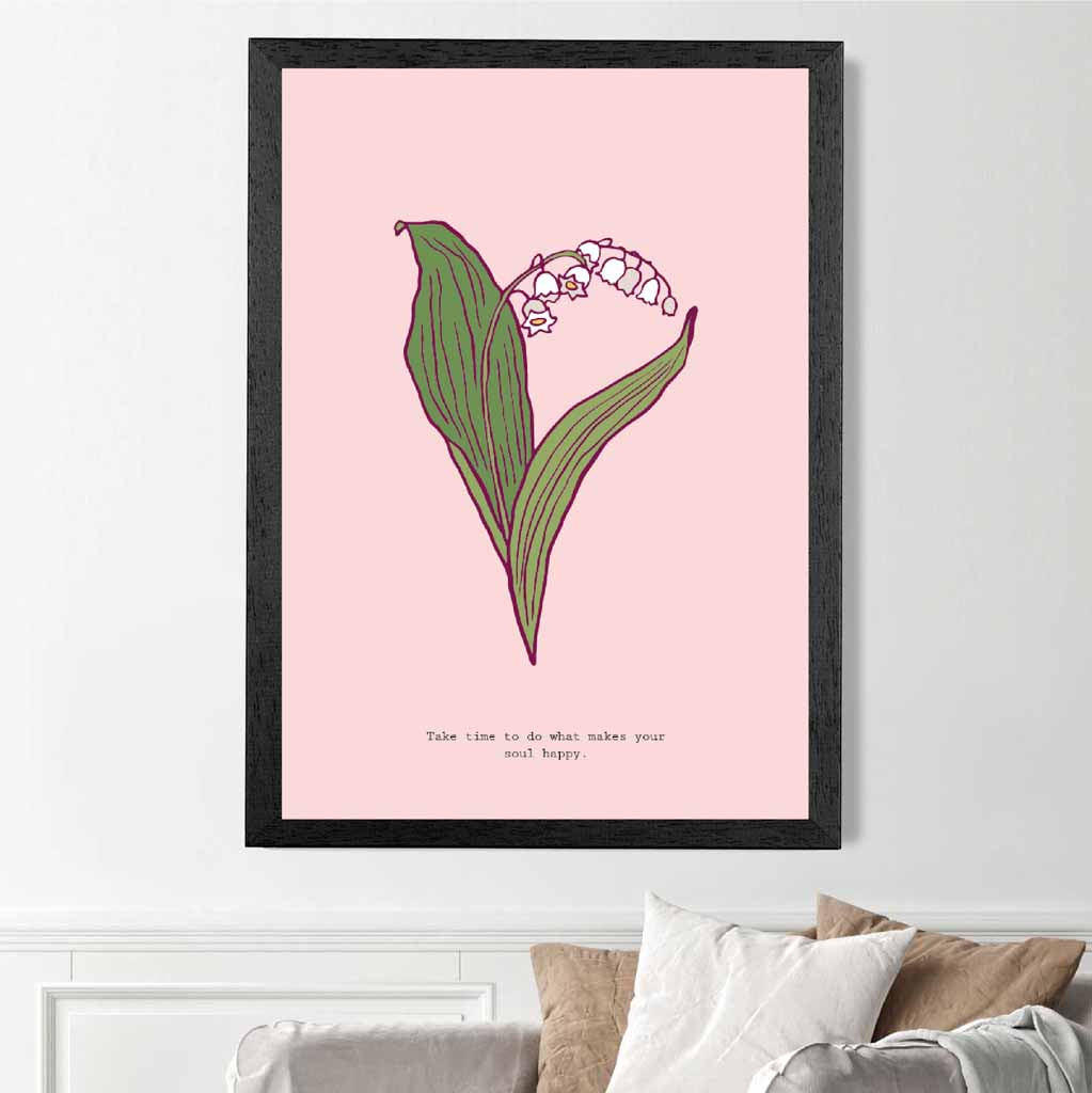 Simple Floral Pink, Green Lilly of the Valley Art Poster | Wall Art Plaza UK