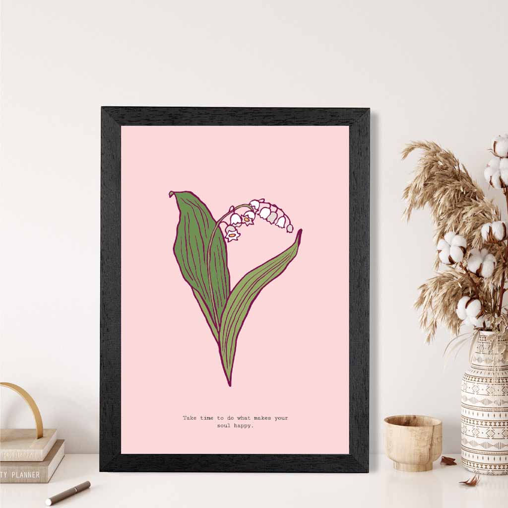 Simple Floral Pink, Green Lilly of the Valley Art Poster | Wall Art Plaza UK