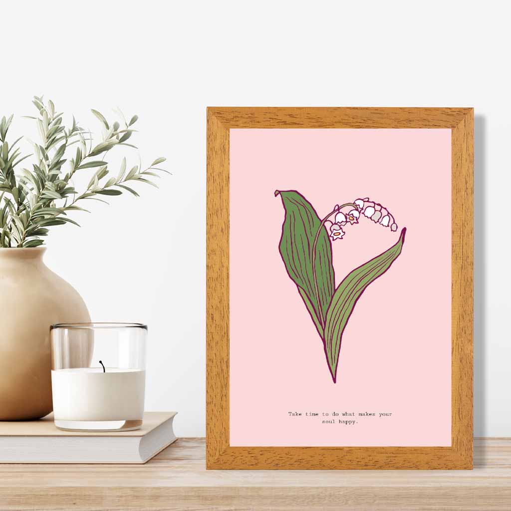 Simple Floral Pink, Green Lilly of the Valley Art Poster | Wall Art Plaza UK