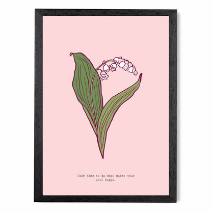 Simple Floral Pink, Green Lilly of the Valley Art Poster | Wall Art Plaza UK