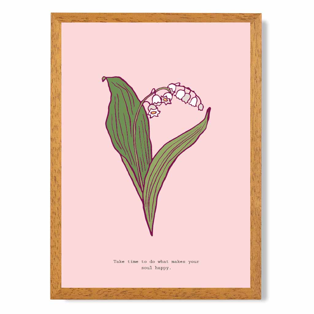 Simple Floral Pink, Green Lilly of the Valley Art Poster | Wall Art Plaza UK