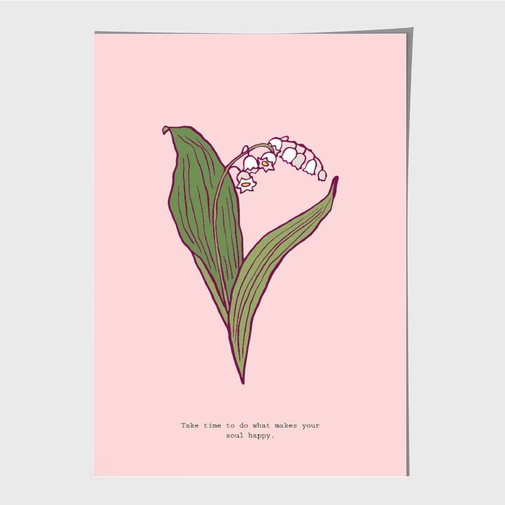 Simple Floral Pink, Green Lilly of the Valley Art Poster | Wall Art Plaza UK