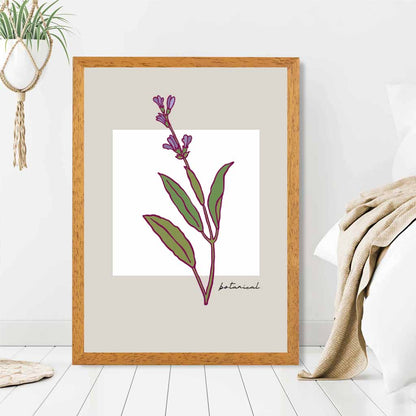 Simple Floral Beige, Purple Sketch Flower Art Print | Wall Art Plaza UK