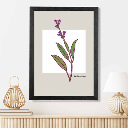 Simple Floral Beige, Purple Sketch Flower Art Print | Wall Art Plaza UK