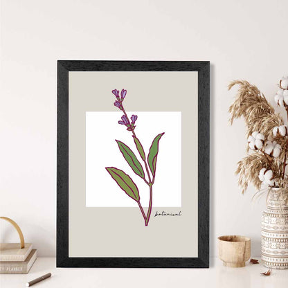 Simple Floral Beige, Purple Sketch Flower Art Print | Wall Art Plaza UK