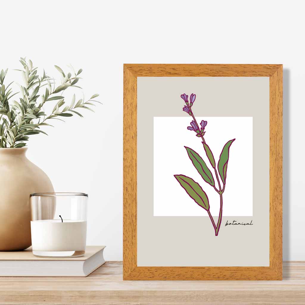 Simple Floral Beige, Purple Sketch Flower Art Print | Wall Art Plaza UK