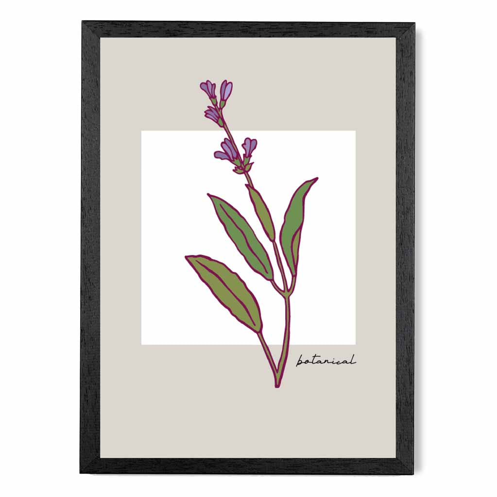 Simple Floral Beige, Purple Sketch Flower Art Print | Wall Art Plaza UK