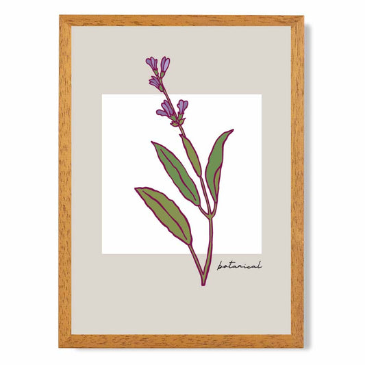 Simple Floral Beige, Purple Sketch Flower Art Print | Wall Art Plaza UK