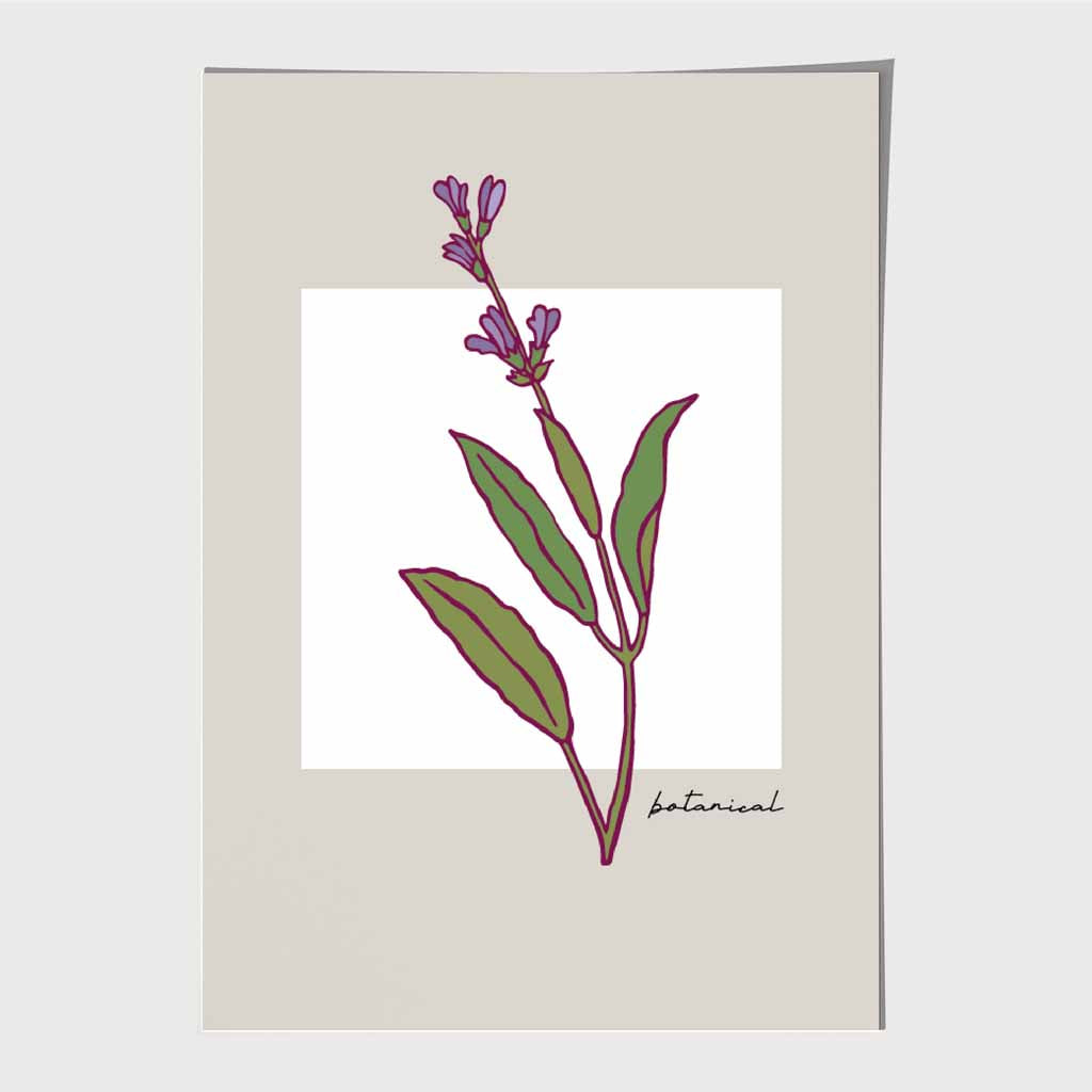 Simple Floral Beige, Purple Sketch Flower Art Print | Wall Art Plaza UK